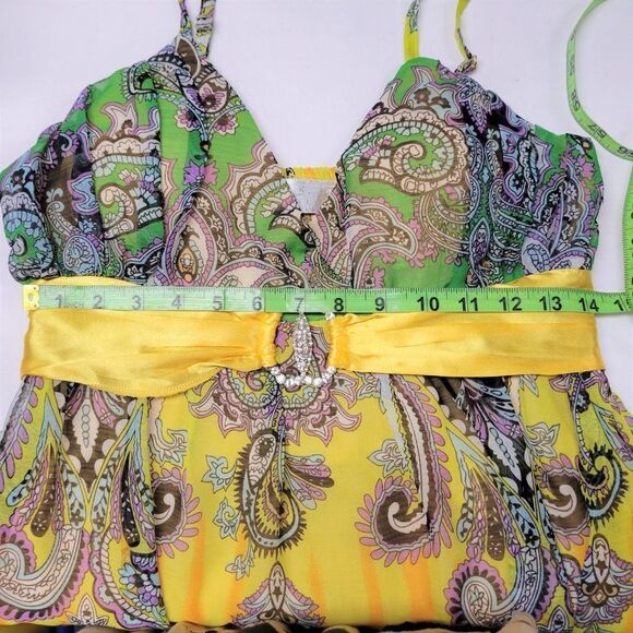 𝅺LONG Yellow Green Spaghetti Strap Polyester Gown- NWOT - Picture 13 of 14